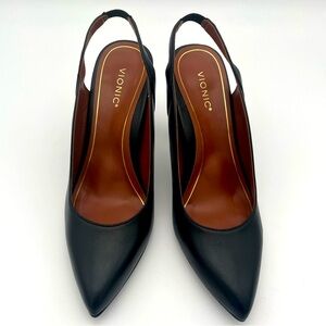 Vionic Adalena pointed Toe Classic Slingback Womens Heel black leather Size 10
